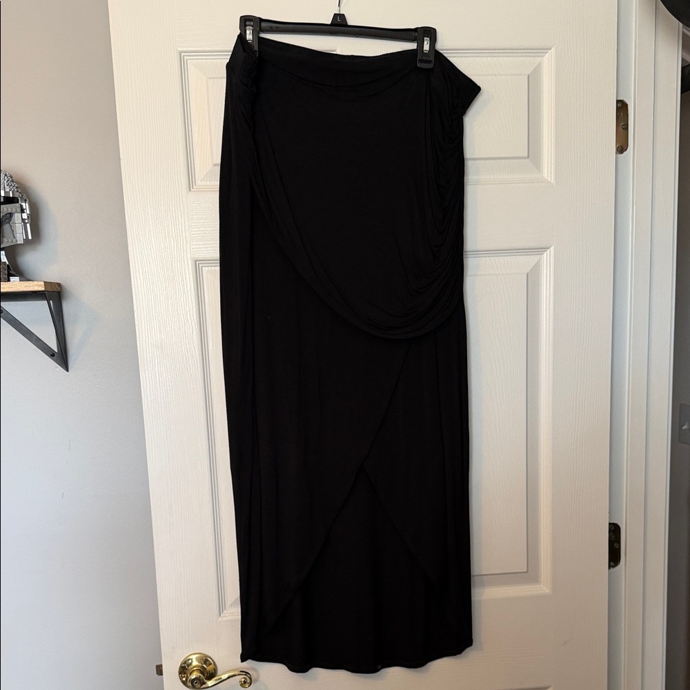 CAbi Black Maxi Skirt w/layers & rushing